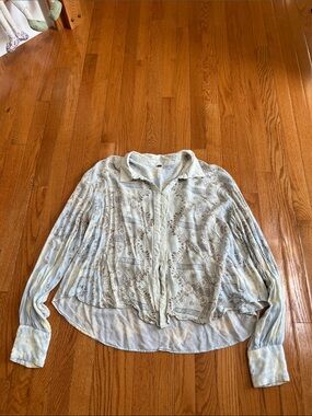 Free People Pale Blue Floral Printed Button-Front Blouse